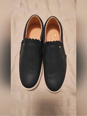kate spade Black Slip-On Scalloped Trim Loafers